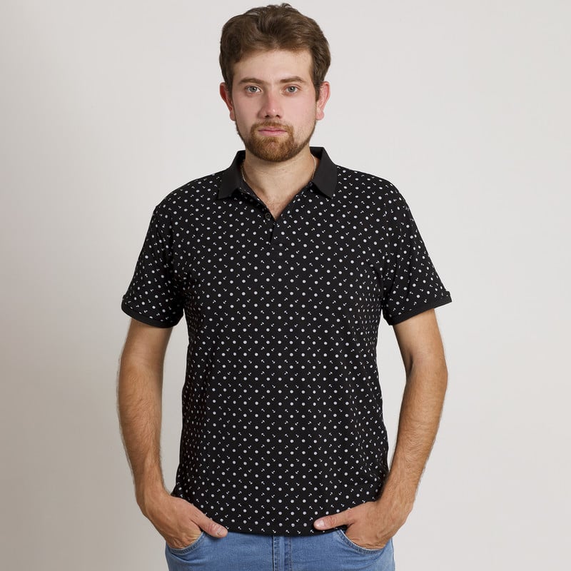 POLERA HOMBRE MANGA CORTA CUELLO POLO NEGRA/ANCLA - 1