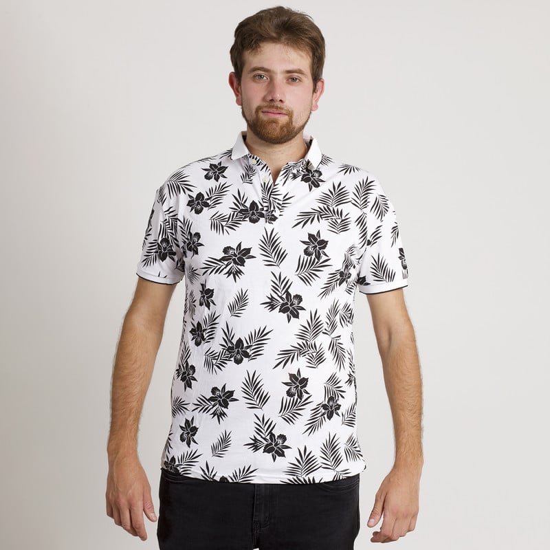POLERA HOMBRE MC HAWAIANA CUELLO POLO BLANCA - 1