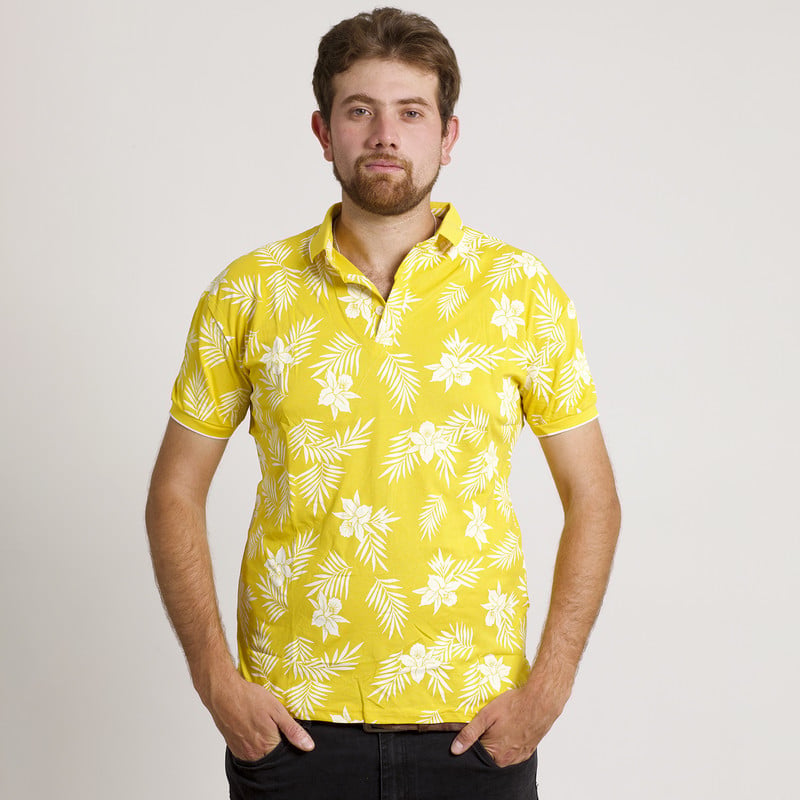 POLERA HOMBRE MC HAWAIANA CUELLO POLO AMARILLA - 1