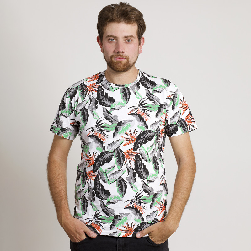 POLERA HOMBRE HAWAIANA MANGA CORTA BLANCA - 1