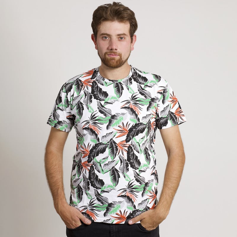 POLERA HOMBRE HAWAIANA MANGA CORTA BLANCA - 1