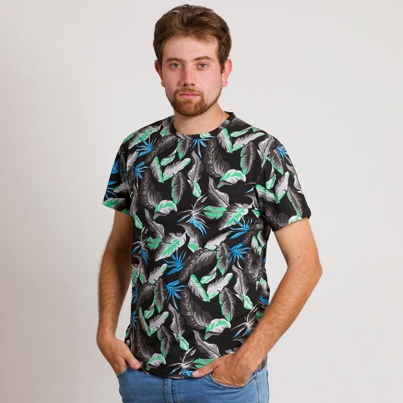 POLERA HOMBRE HAWAIANA MANGA CORTA NEGRA - 1