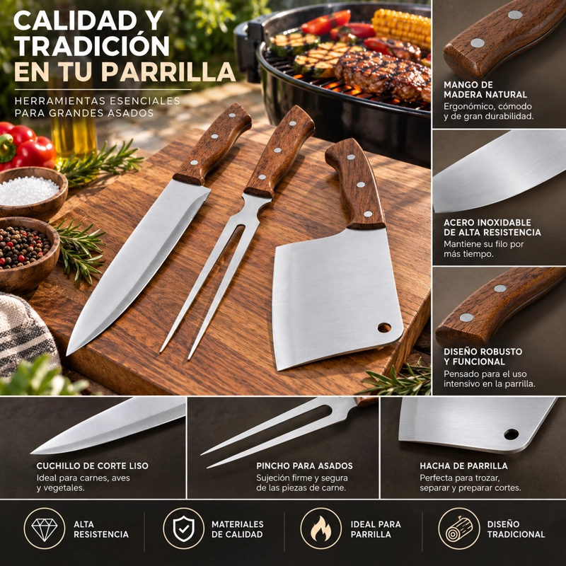 SET DE PARRILLA 3 PIEZAS ARTHOME ACERO INOXIDABLE PAR02 - 5