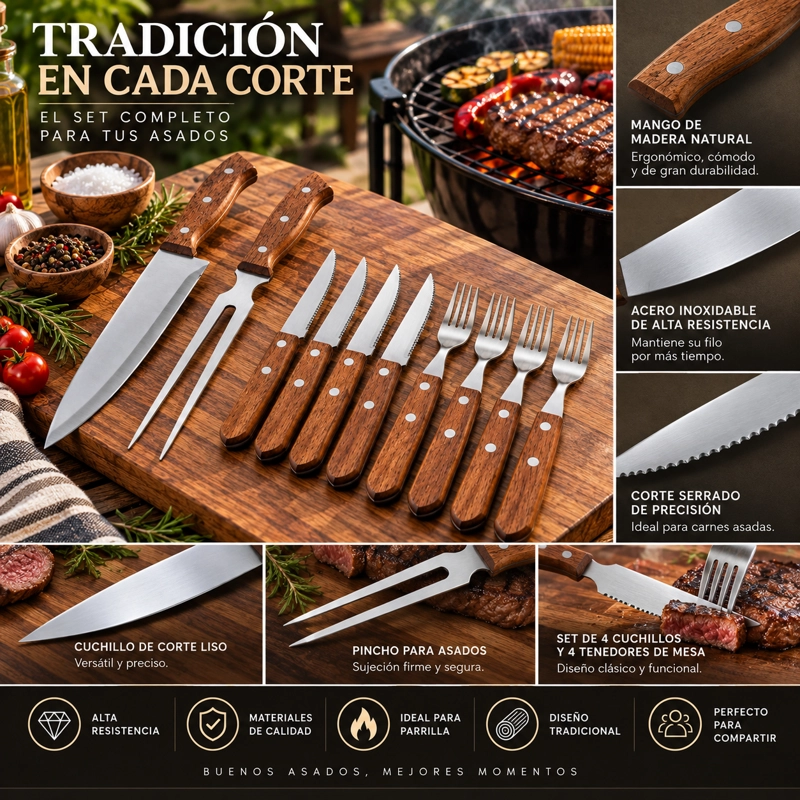 SET DE PARRILLA 10 PIEZAS ARTHOME ACERO INOXIDABLE PAR04 - 7