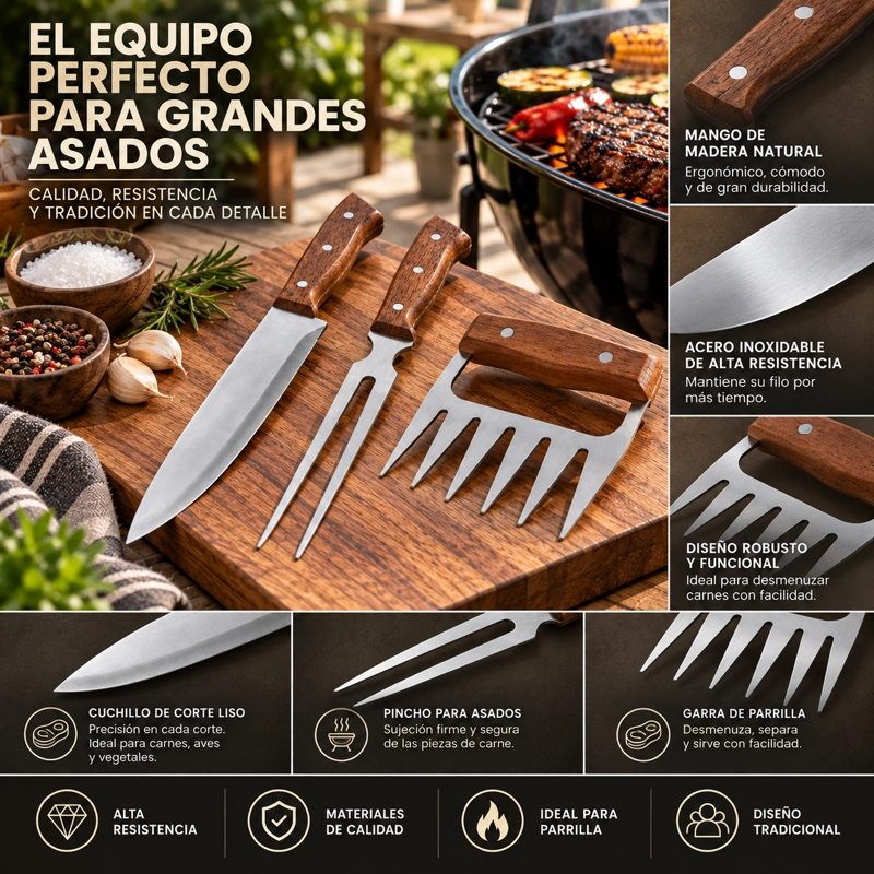 SET DE PARRILLA 3 PIEZAS ARTHOME ACERO INOXIDABLE PAR03 - 5