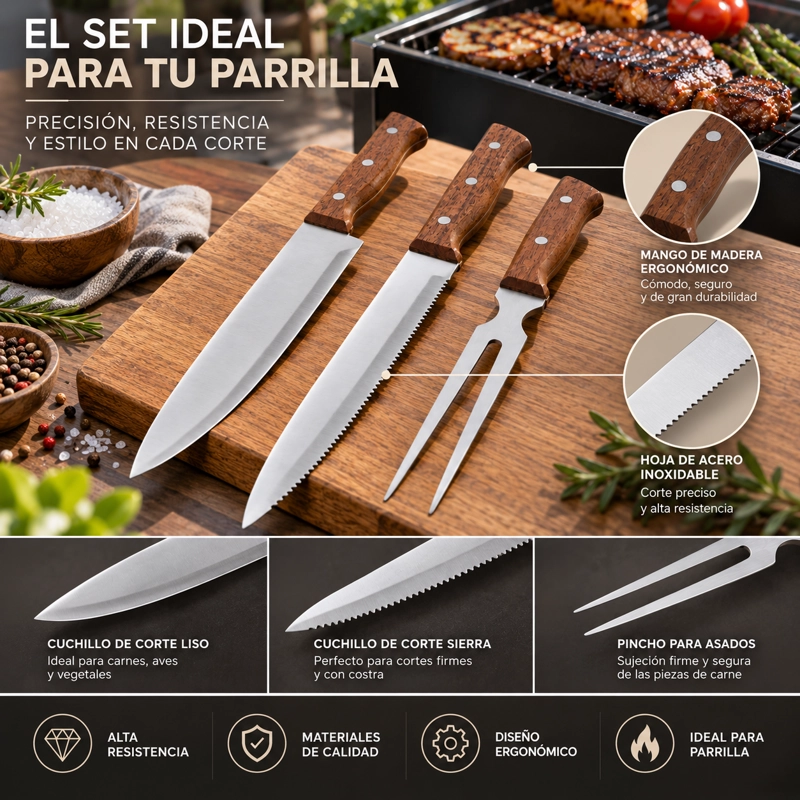 SET DE PARRILLA 3 PIEZAS ARTHOME ACERO INOXIDABLE PAR01 - 5