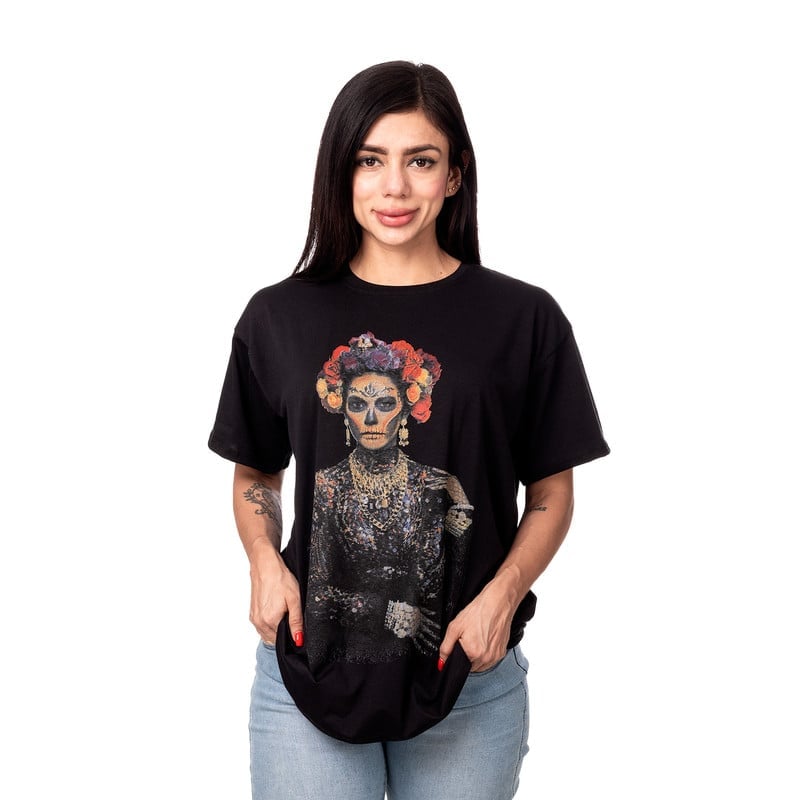POLERA OVERSIZE MUJER SIGEL ESTAMPADO KATRINA NEGRO - 1