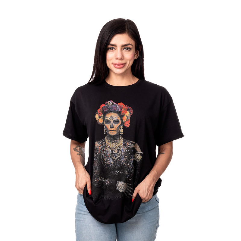 POLERA OVERSIZE MUJER SIGEL ESTAMPADO KATRINA NEGRO - 1