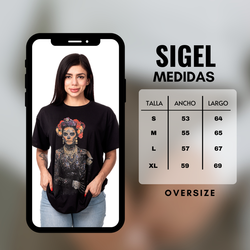 POLERA OVERSIZE MUJER SIGEL ESTAMPADO KATRINA NEGRO - 5