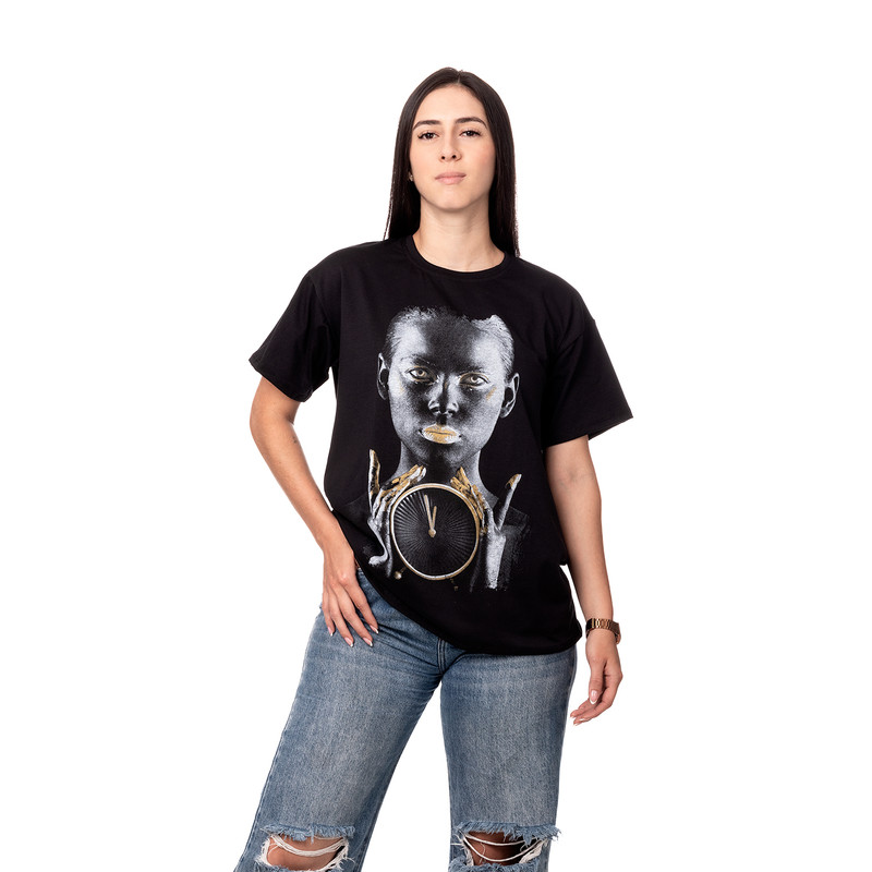 POLERA OVERSIZE MUJER SIGEL ESTAMPADO GOLDEN CLOCK NEGRO - 3