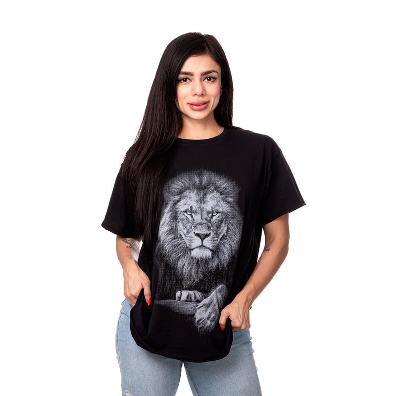 POLERA OVERSIZE MUJER SIGEL ESTAMPADO KING LION NEGRO - 1