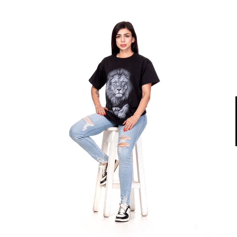 POLERA OVERSIZE MUJER SIGEL ESTAMPADO KING LION NEGRO - 4