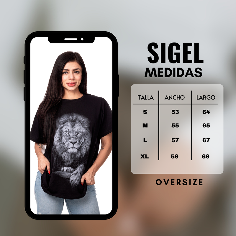 POLERA OVERSIZE MUJER SIGEL ESTAMPADO KING LION NEGRO - 5