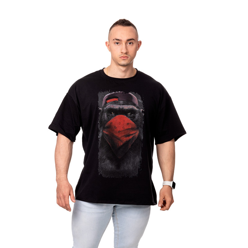 POLERA OVERSIZE HOMBRE SIGEL ESTAMPADO MONKEY NEGRO - 1
