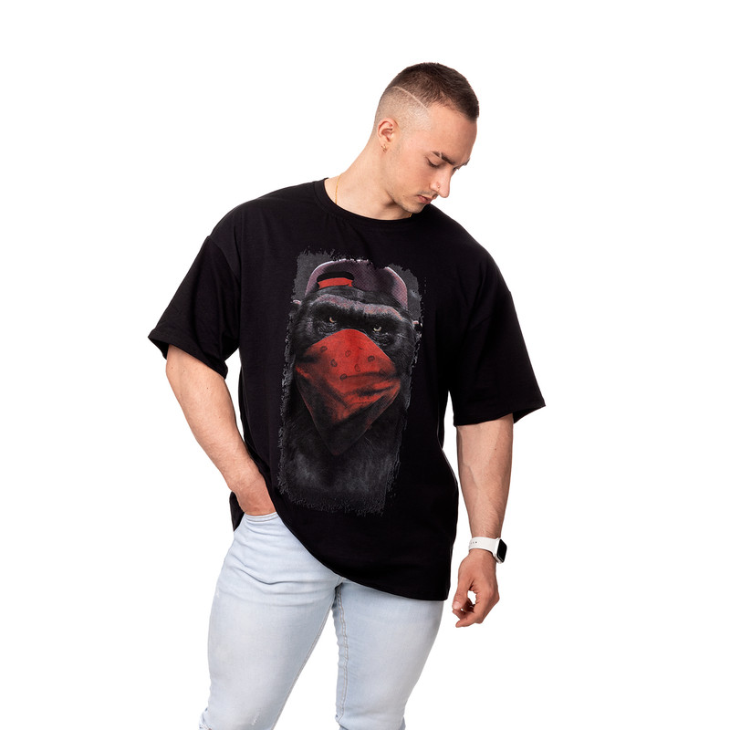 POLERA OVERSIZE HOMBRE SIGEL ESTAMPADO MONKEY NEGRO - 2