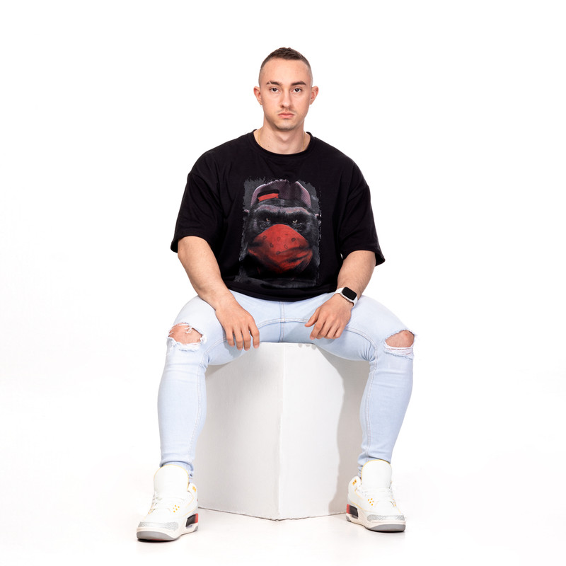 POLERA OVERSIZE HOMBRE SIGEL ESTAMPADO MONKEY NEGRO - 4