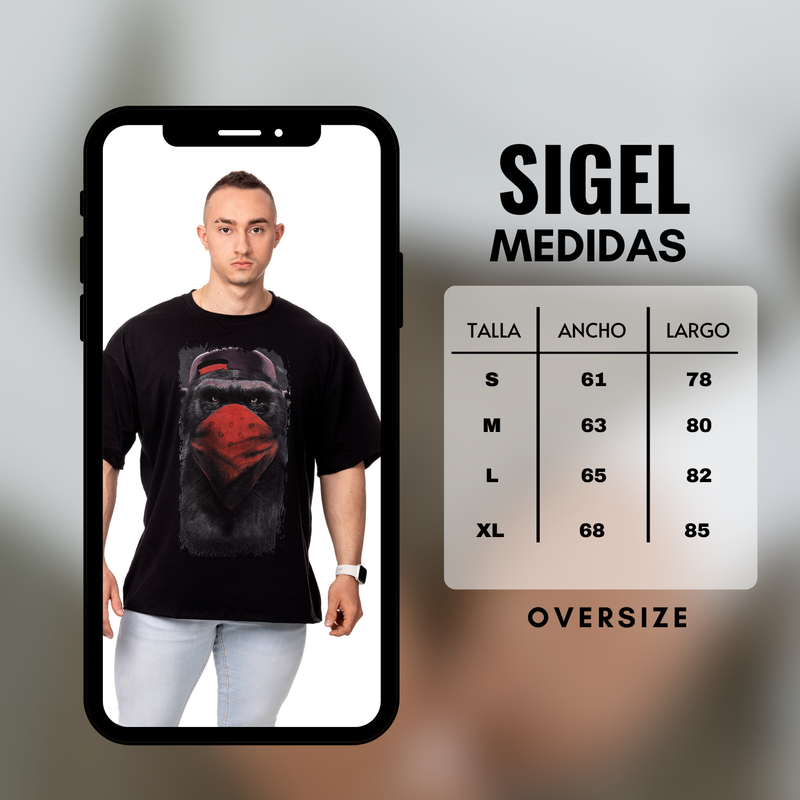 POLERA OVERSIZE HOMBRE SIGEL ESTAMPADO MONKEY NEGRO - 5