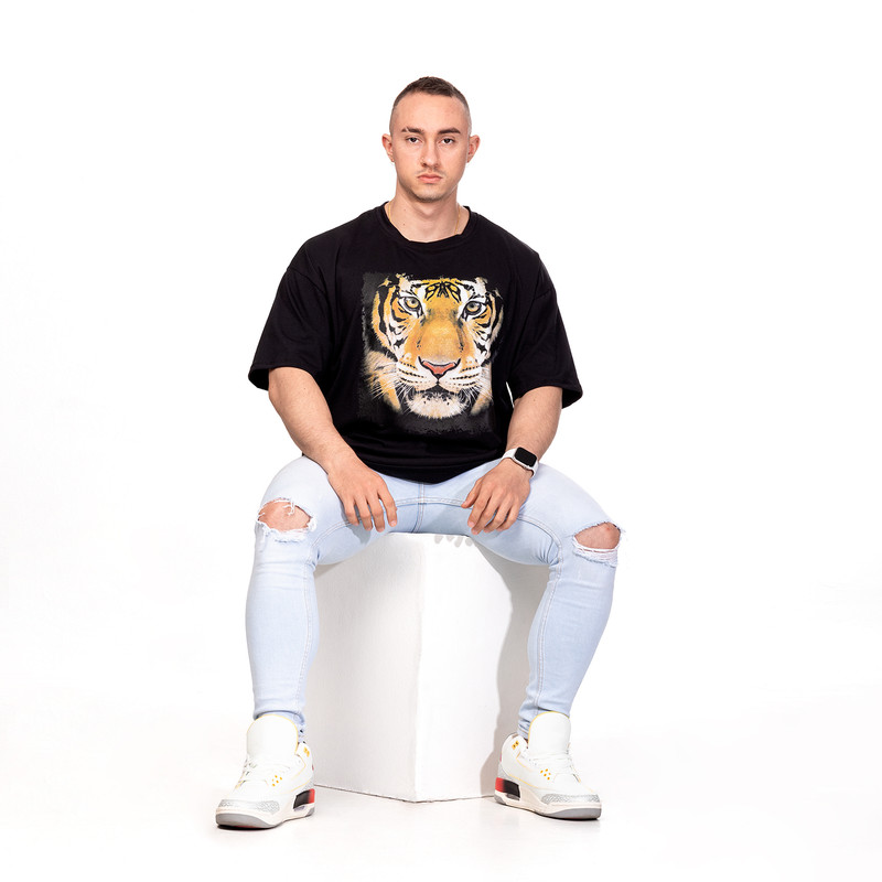 POLERA OVERSIZE HOMBRE SIGEL ESTAMPADO TIGER NEGRO - 5