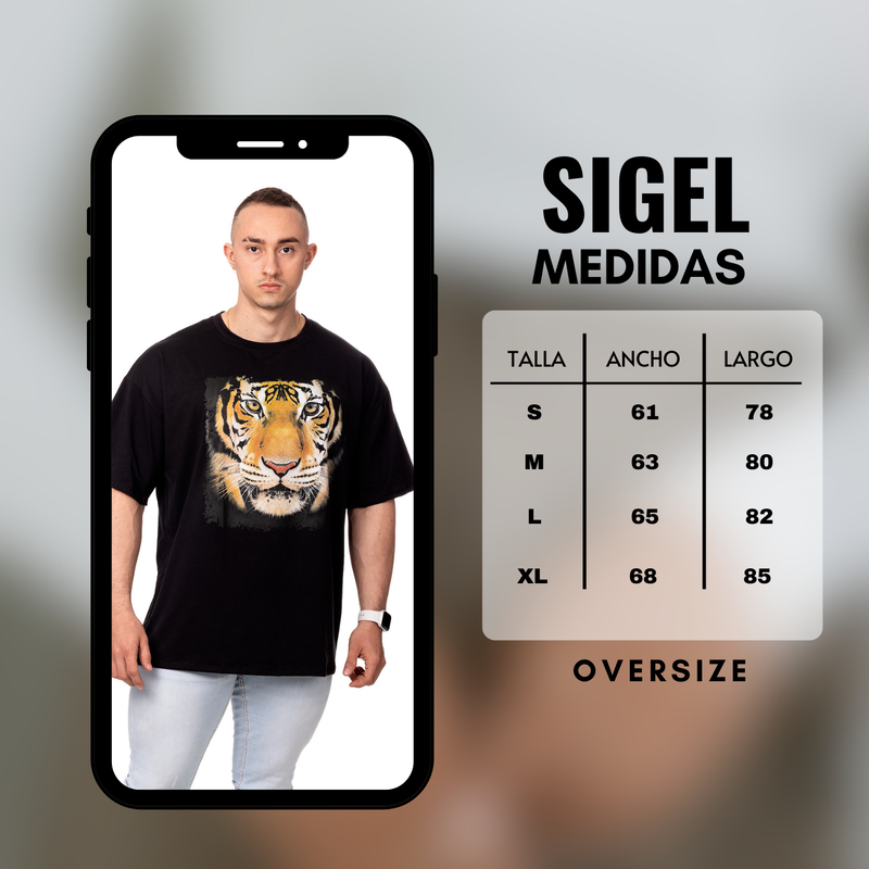 POLERA OVERSIZE HOMBRE SIGEL ESTAMPADO TIGER NEGRO - 6