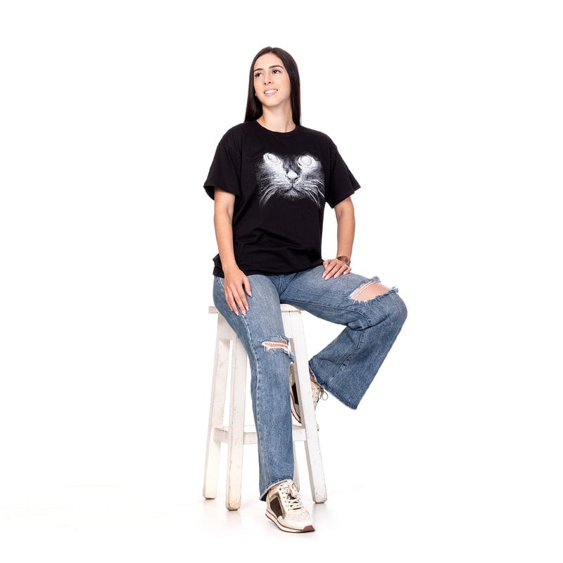 POLERA OVERSIZE MUJER SIGEL ESTAMPADO CAT NEGRO - 4