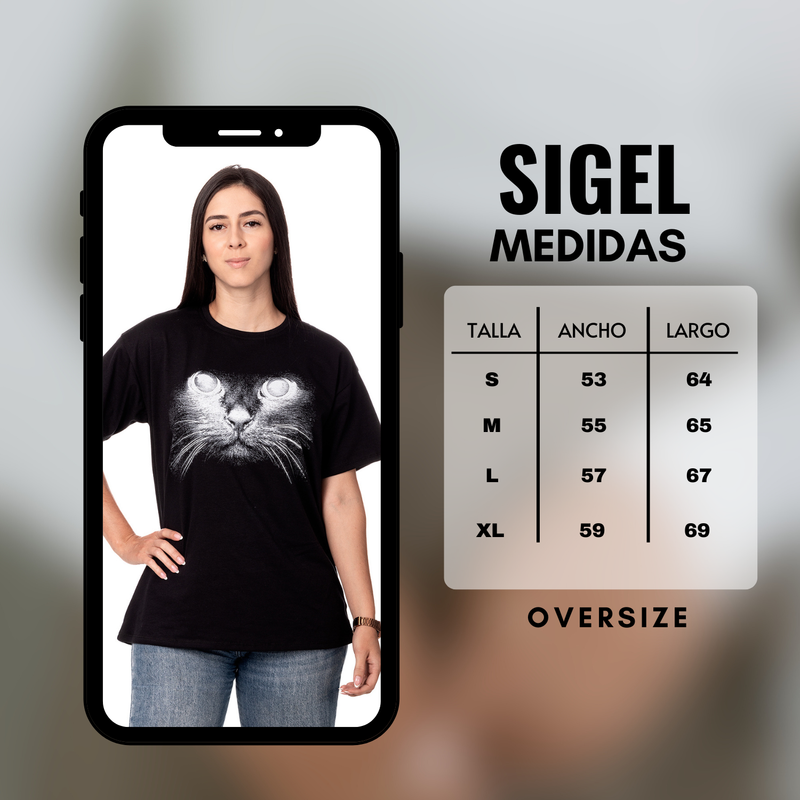 POLERA OVERSIZE MUJER SIGEL ESTAMPADO CAT NEGRO - 5
