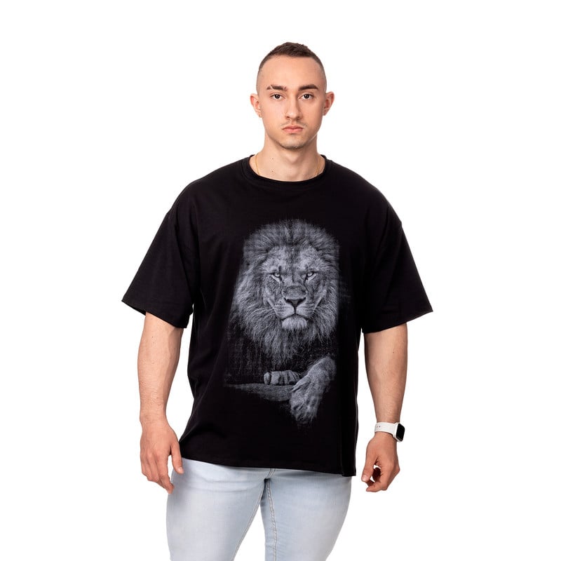 POLERA OVERSIZE HOMBRE SIGEL ESTAMPADO KING LION NEGRO - 1