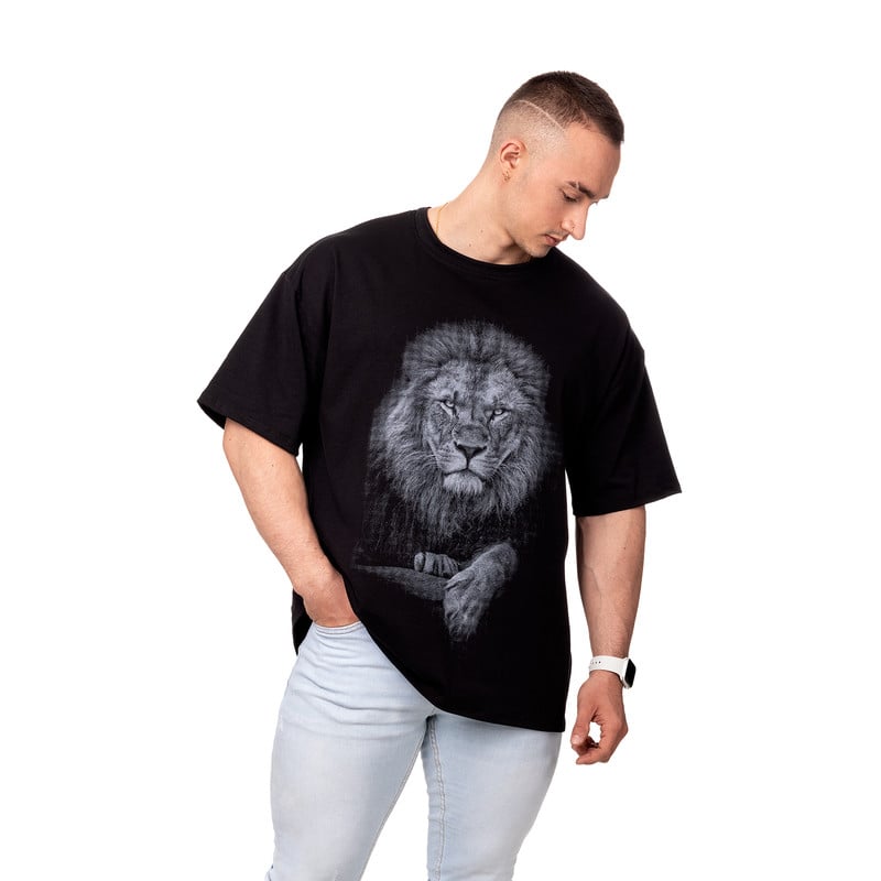 POLERA OVERSIZE HOMBRE SIGEL ESTAMPADO KING LION NEGRO - 2