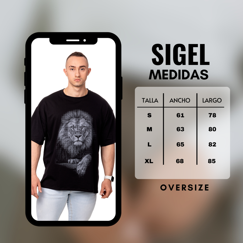 POLERA OVERSIZE HOMBRE SIGEL ESTAMPADO KING LION NEGRO - 5