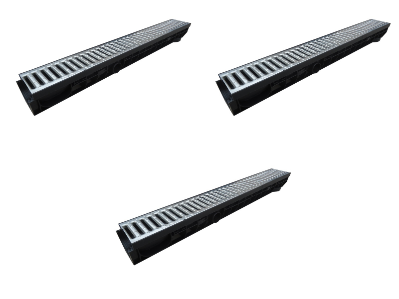 SET 3 CANALETAS ARTHOME ACERO 100 X 100 MM CON REJILLA SUPERIOR GALBANIZADA - 1