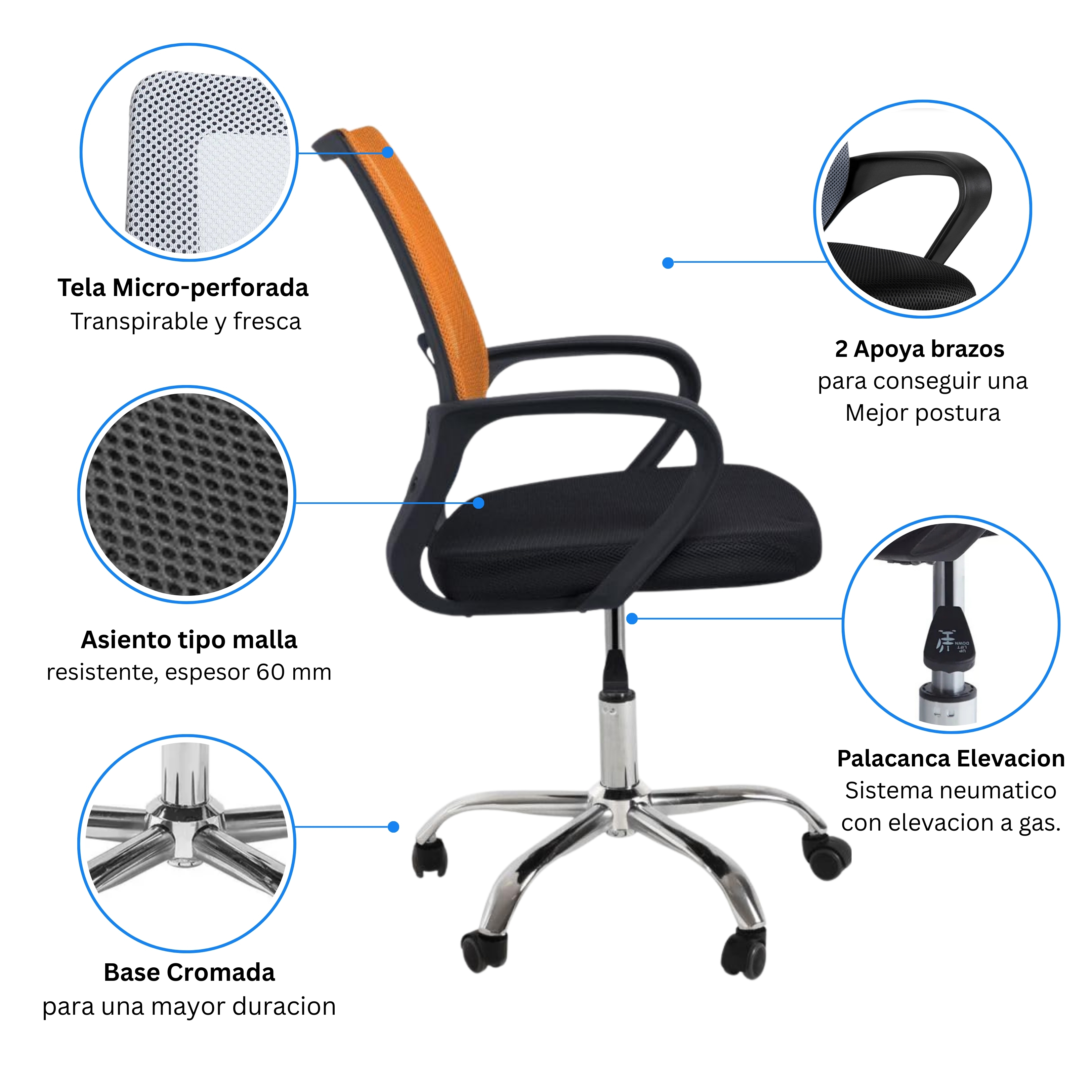 Silla Ejecutiva Ergonómica Nueva York - Respaldo de Malla Naranja, Confort y Estilo para tu Oficina - 1