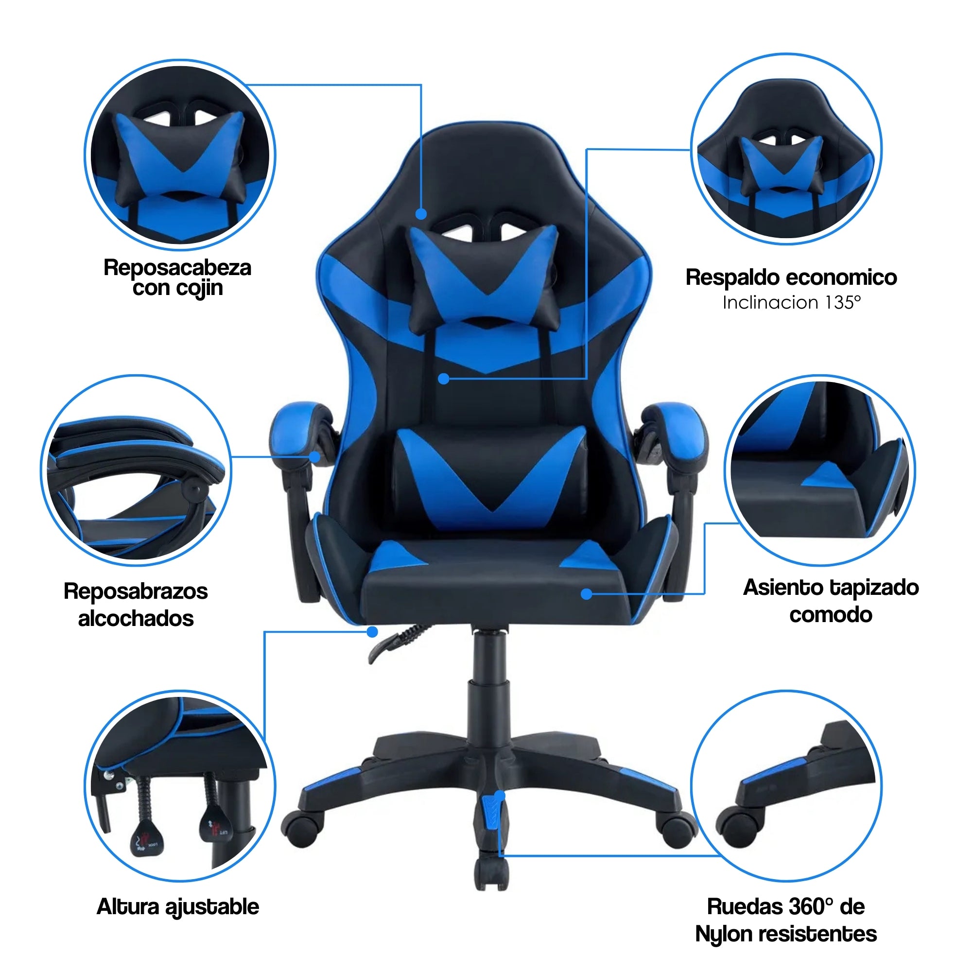 SILLA GAMER TOKIO NEGRA Y ROJA  DISEÑO ERGONOMICO Y DEPORTIVO - 2