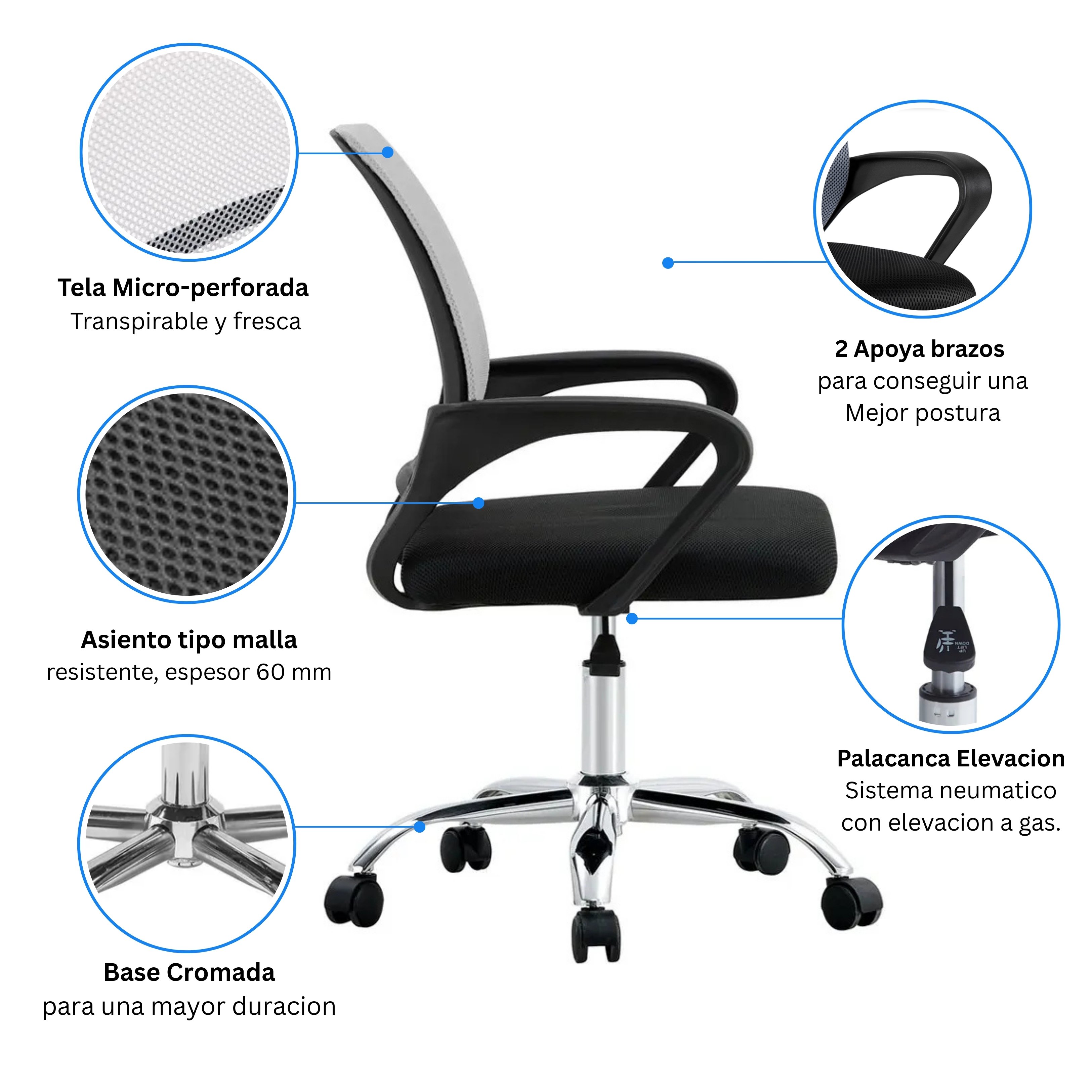 Silla Ejecutiva Ergonómica Nueva York - Respaldo de Malla Blanca, Confort y Estilo para tu Oficina - 1