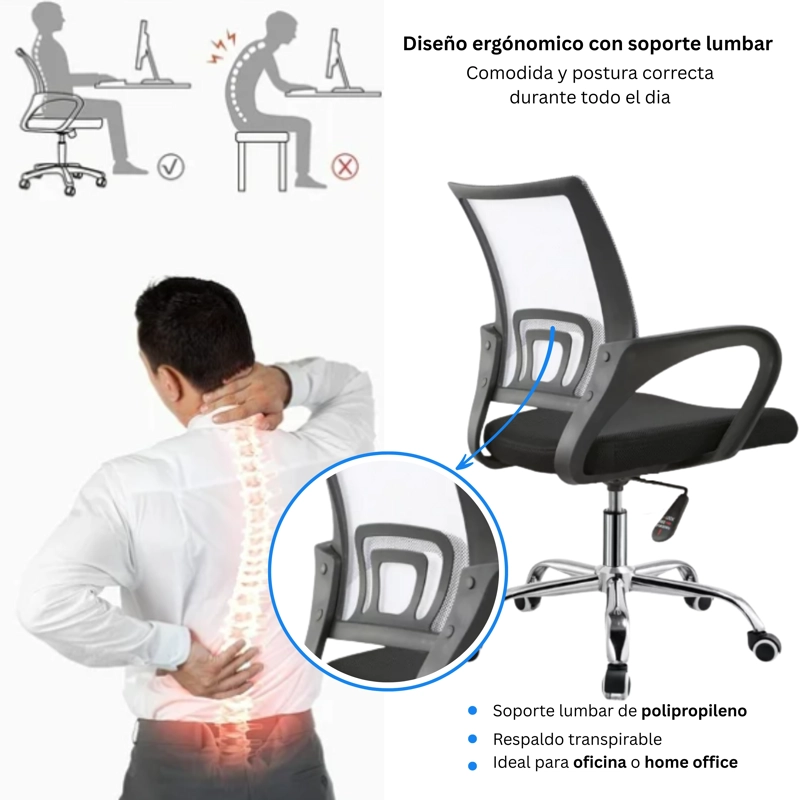 Silla Ejecutiva Ergonómica Nueva York - Respaldo de Malla Blanca, Confort y Estilo para tu Oficina - 2