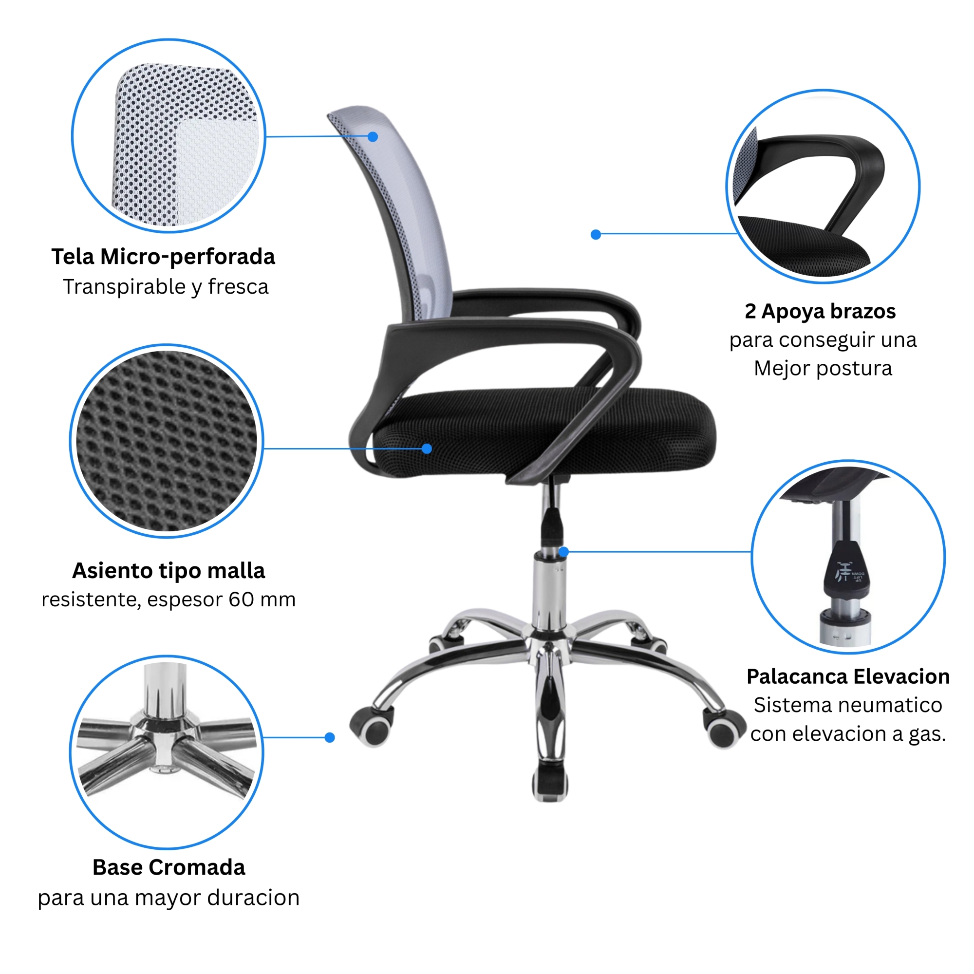 Silla Ejecutiva Ergonómica Nueva York - Respaldo de Malla Gris, Confort y Estilo para tu Oficina - 1