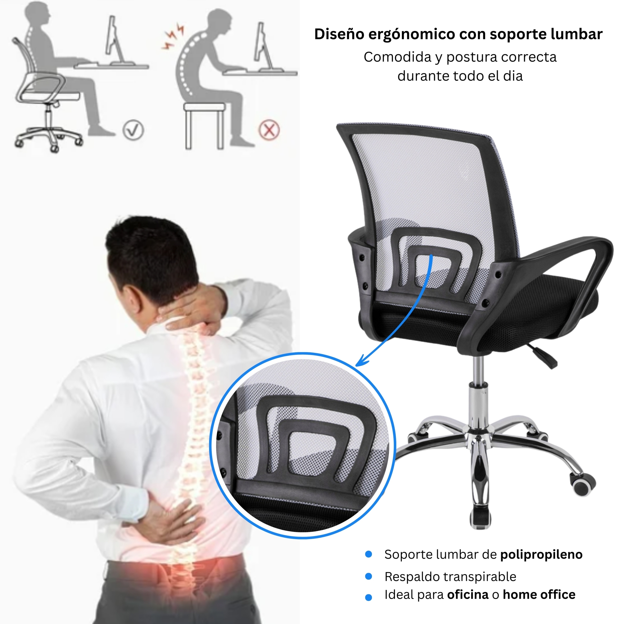 Silla Ejecutiva Ergonómica Nueva York - Respaldo de Malla Gris, Confort y Estilo para tu Oficina - 3
