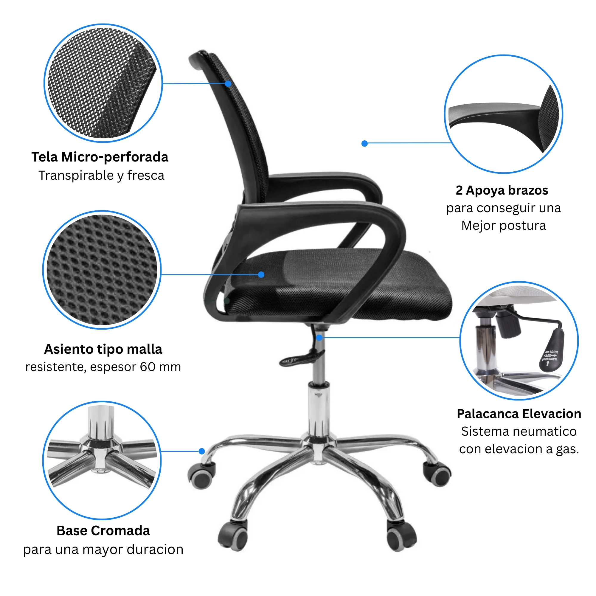 Silla Ejecutiva Ergonómica Nueva York - Respaldo de Malla Negra, Confort y Estilo para tu Oficina - 1