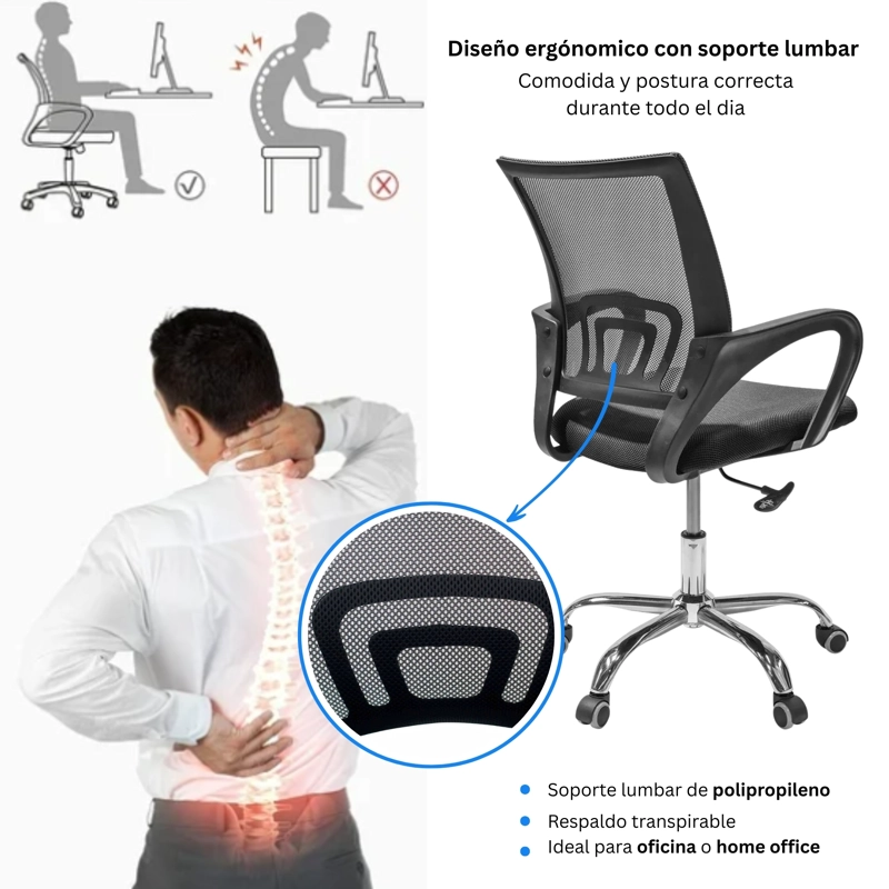 Silla Ejecutiva Ergonómica Nueva York - Respaldo de Malla Negra, Confort y Estilo para tu Oficina - 4