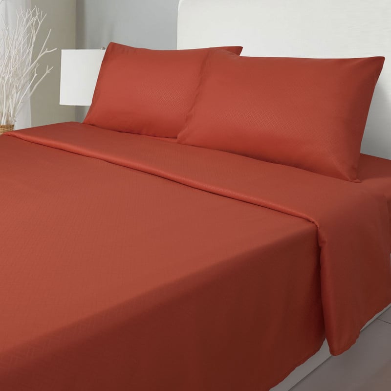 JUEGO DE SABANAS ARTHOME EMBOSSE COLOR TERRACOTA 2 PLAZAS MICROFIBRA - 1