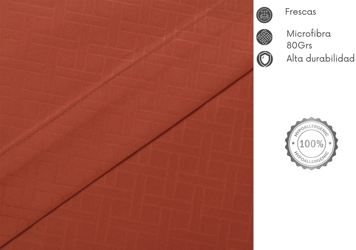JUEGO DE SABANAS ARTHOME EMBOSSE COLOR TERRACOTA 2 PLAZAS MICROFIBRA - 2