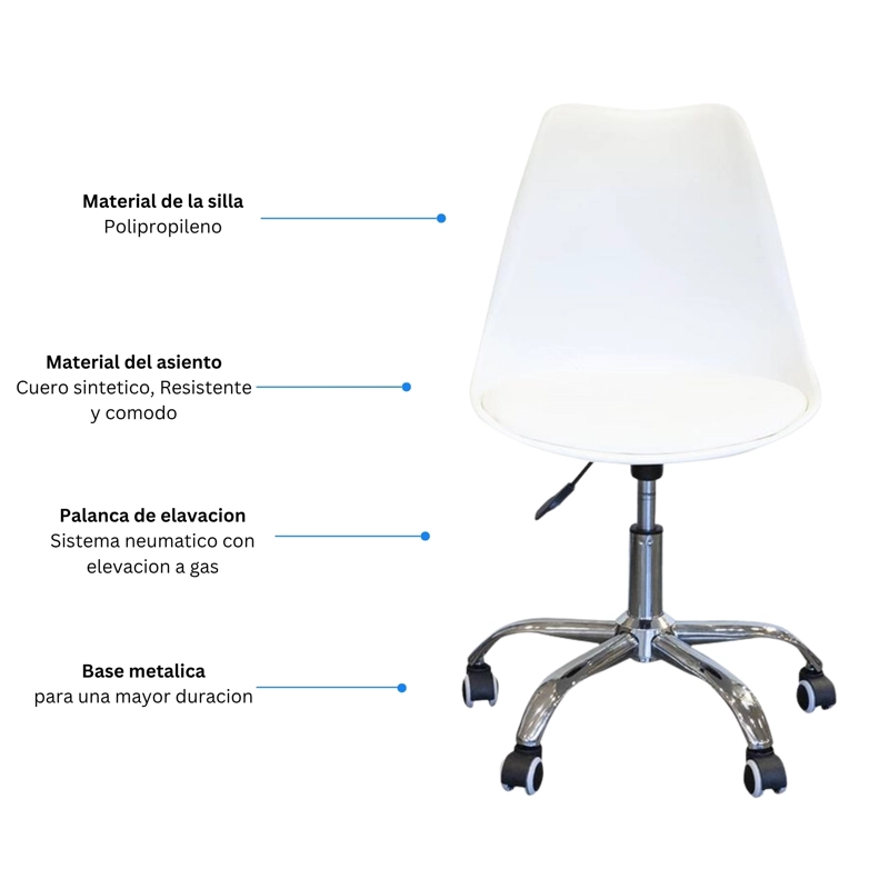 SILLA DE OFICINA ERGONOMICA SHANGHAI BLANCA ALTURA AJUSTABLE - 4
