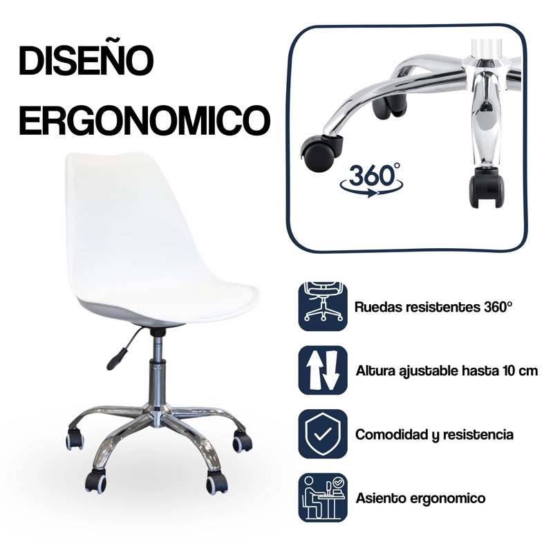 SILLA DE OFICINA ERGONOMICA SHANGHAI BLANCA ALTURA AJUSTABLE - 6
