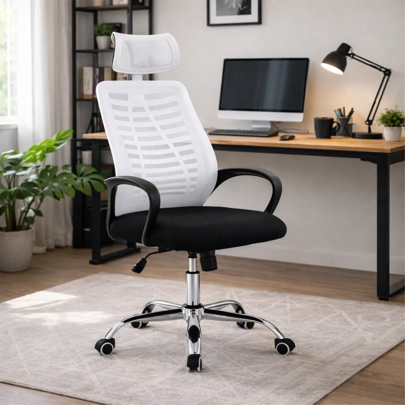SILLA DE OFICINA EJECUTIVA MADRID ERGONOMICA COLOR NEGRA Y BLANCA - 6