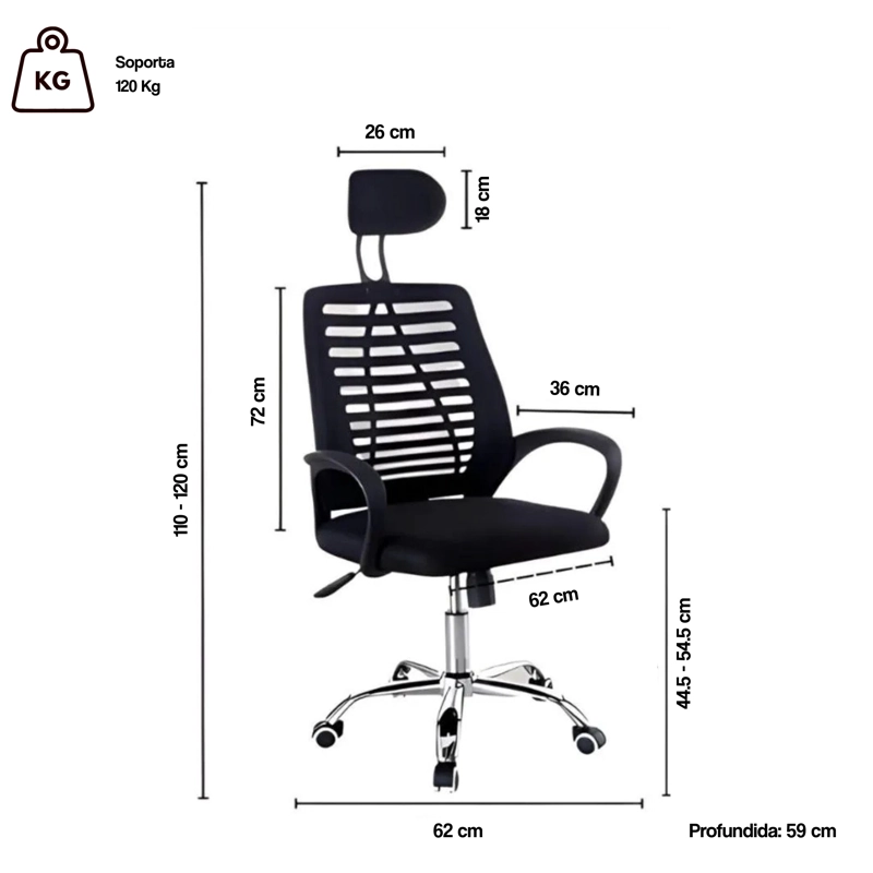 SILLA DE OFICINA EJECUTIVA MADRID ERGONOMICA COLOR NEGRA Y BLANCA - 7