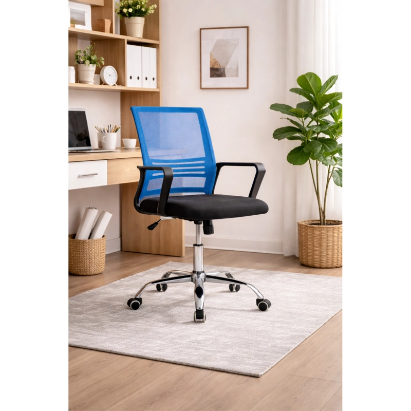 SILLA DE OFICINA NEGRA Y AZUL ERGONOMICA AJUSTABLE SANTIAGO - 10