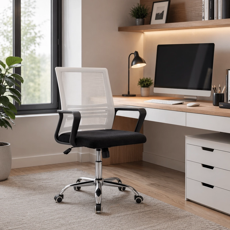 SILLA DE OFICINA NEGRA Y BLANCA ERGONOMICA AJUSTABLE SANTIAGO - 2
