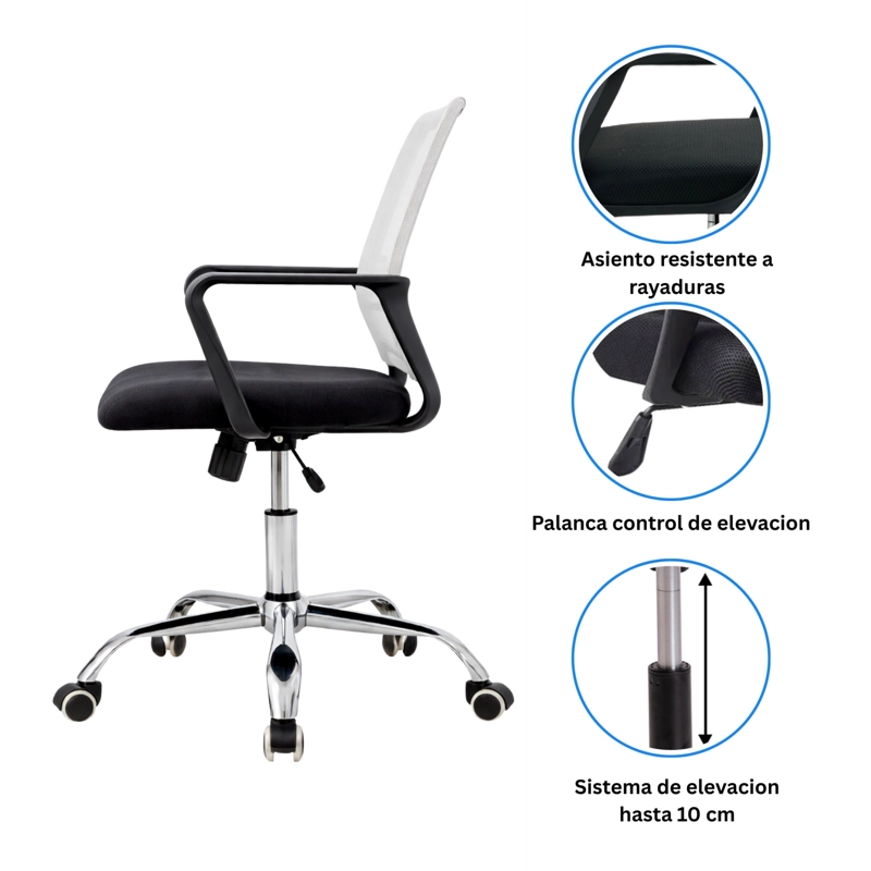 SILLA DE OFICINA NEGRA Y BLANCA ERGONOMICA AJUSTABLE SANTIAGO - 6