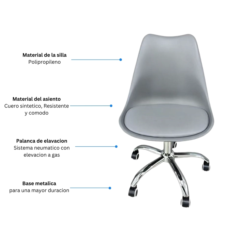 SILLA DE OFICINA ERGONOMICA SHANGHAI NEGRA Y GRIS ALTURA AJUSTABLE - 5