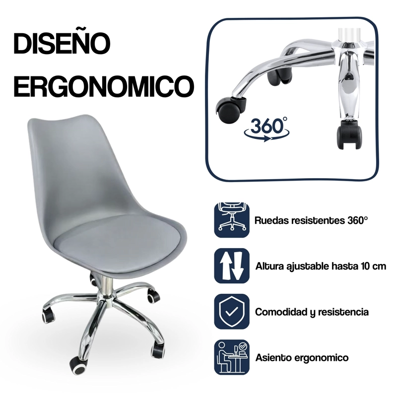 SILLA DE OFICINA ERGONOMICA SHANGHAI NEGRA Y GRIS ALTURA AJUSTABLE - 7