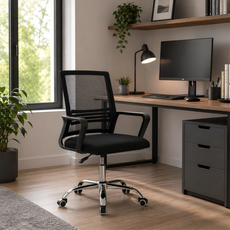 SILLA DE OFICINA NEGRA ERGONOMICA AJUSTABLE SANTIAGO - 10