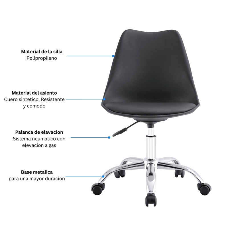 SILLA DE OFICINA ERGONOMICA SHANGHAI NEGRA ALTURA AJUSTABLE - 4
